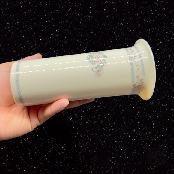 Vintage Lenox Vase Charleston Silver Edge Pink Blue Flowers USA Porcelain 6.5”T - Picture 5 of 13